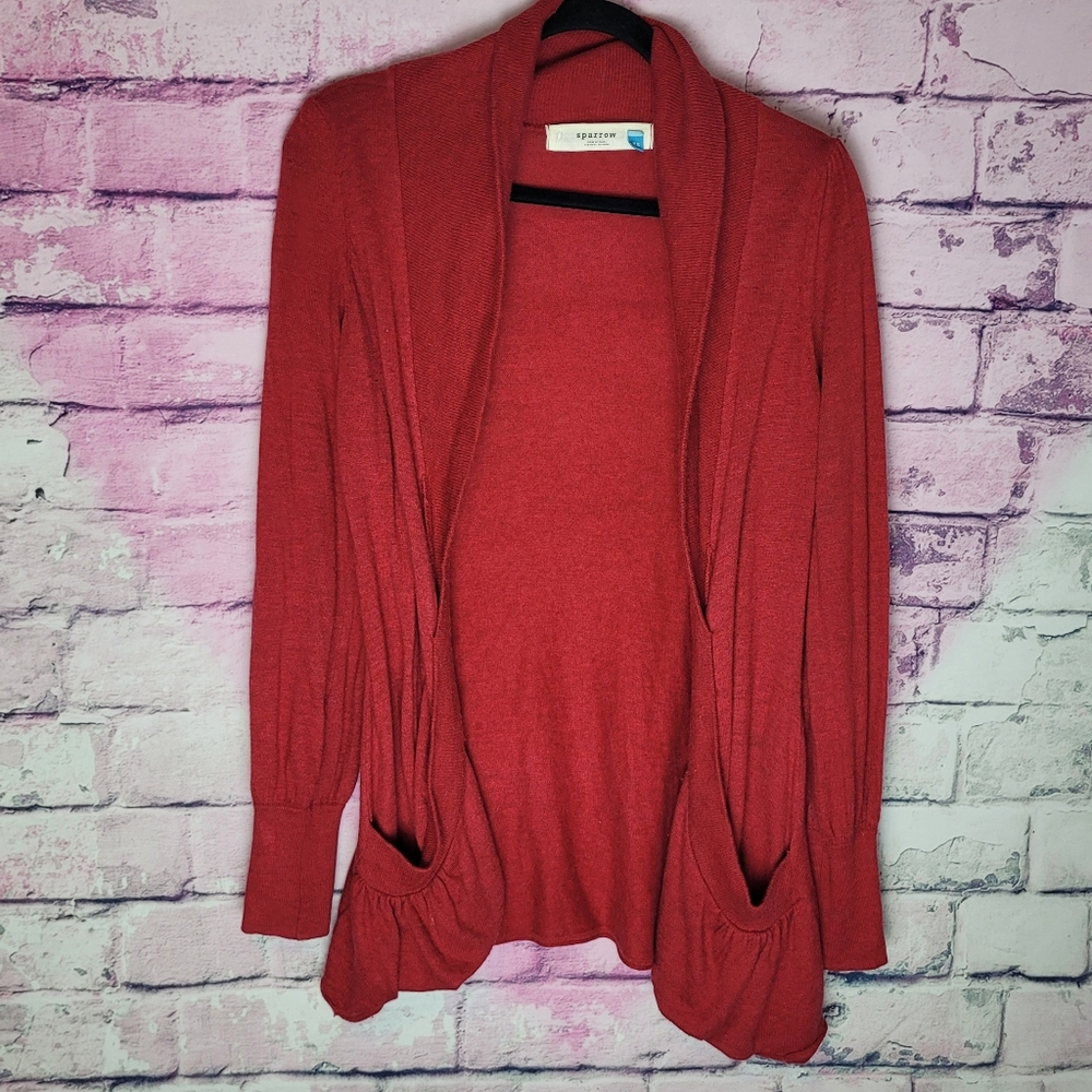 ANTHROPOLOGIE SPARROW RED OPEN CARDIGAN DUSTER SWEATER CASHMERE BLEND XS